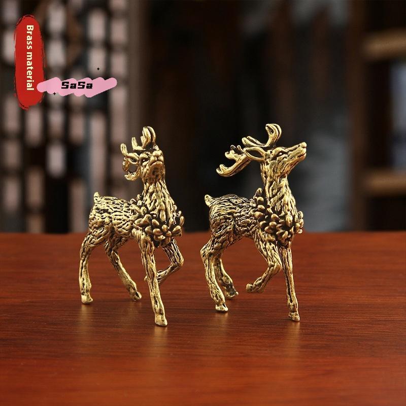 S-1 Pc Deer Ornament Deer Statue Miniature Sika Miniature Figurines Solid Brass Tabletop Decoration Deer Sculpture Ornaments