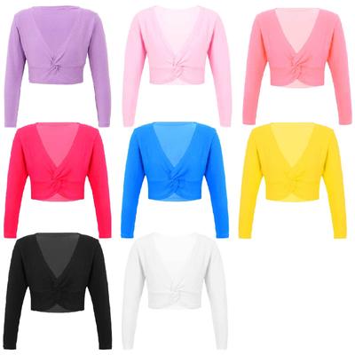 Chicas Manga Larga Cuello en V Nudo Delantero Color Sólido Chaqueta de Baile Manga Larga Cálido Traje de Ballet