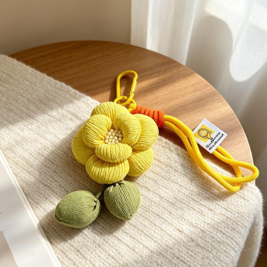 Cute Cartoon Flower Pendant Nylon Lanyard Keychain Charm for Girls' Bags & Phones