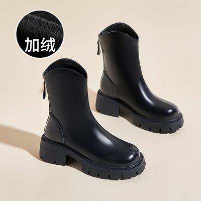 Bottes Martin en cuir souple pour femmes, style britannique, bottines fines 2024 nouvelles bottes mi-mollet à semelle épaisse, talon épais, col en V, bottines fines pour femmes