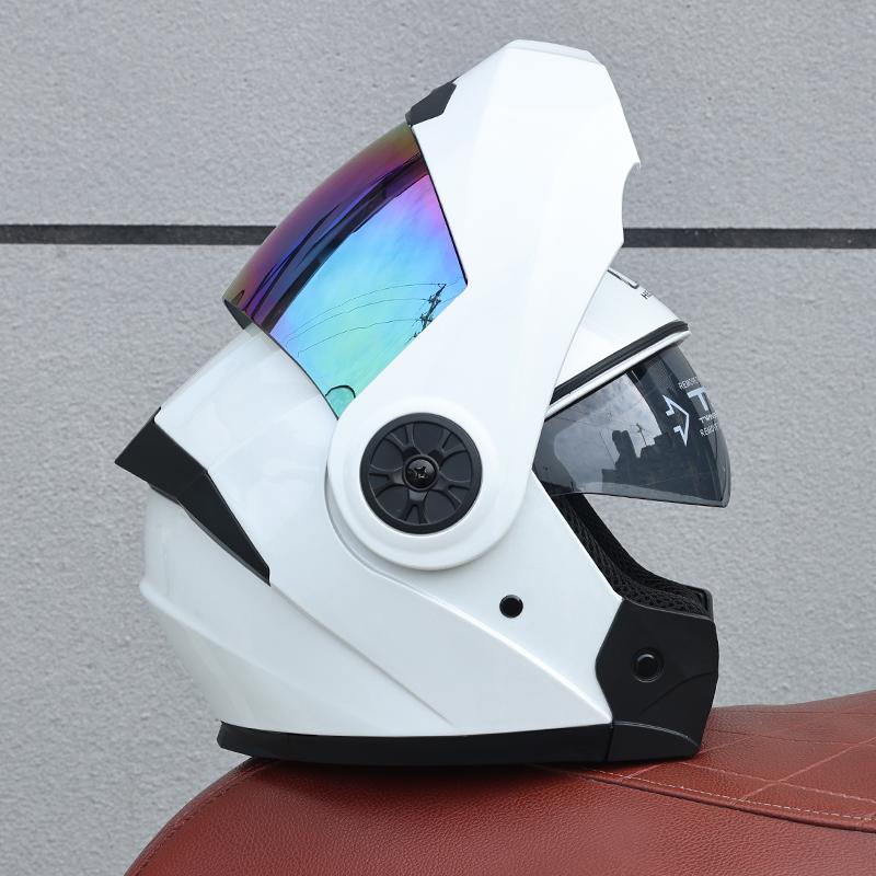 ORZ Open Face Helmet Men's and Women's Four Seasons Dual Mirror Electric Bicycle Full Helmet Tail Wing