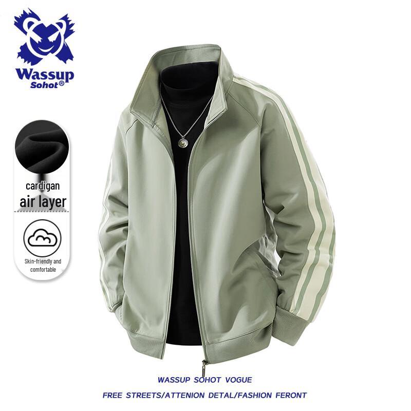 

Wassup Sohot Men s Stand-Up Collar Striped Jacket 4XL