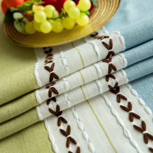 Retro Cotton Linen Tablecloth with Tassel Lace Table Cover for Party Banquet Dining Tables, Patina, 140x200cm