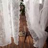 2pcs White Lace Mesh Curtain Embroidered Translucent Gauze Curtain Rod-pocket/Velcro
