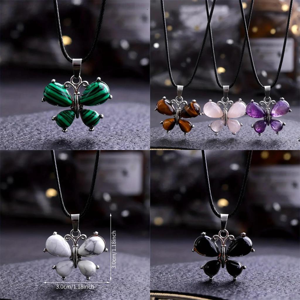 Crystal Necklace With Butterfly Pendant And Purple Quartz For Unique Fashion Jewelry