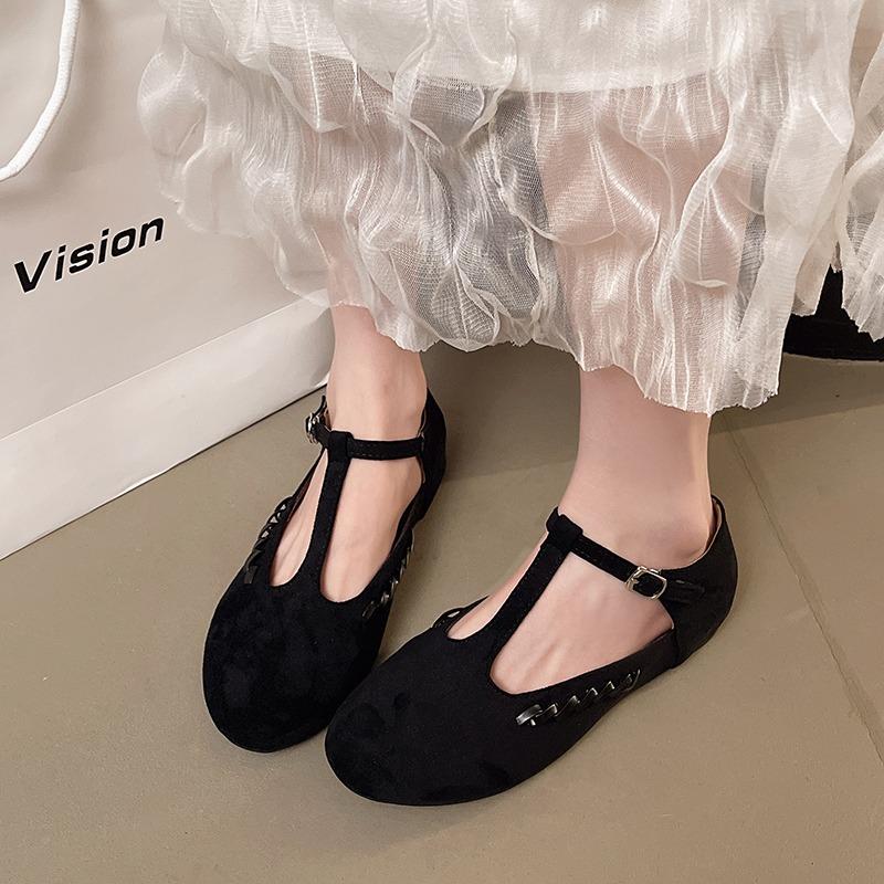 Literary And Retro Suede Shallow Single Shoes For Women Spring Korean Heightened Low-heeled Mary Jane Shoes