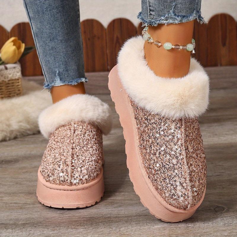 2025 Autumn and Winter New Women's Thick Sole Thickened Plush Snow Boots Sequins