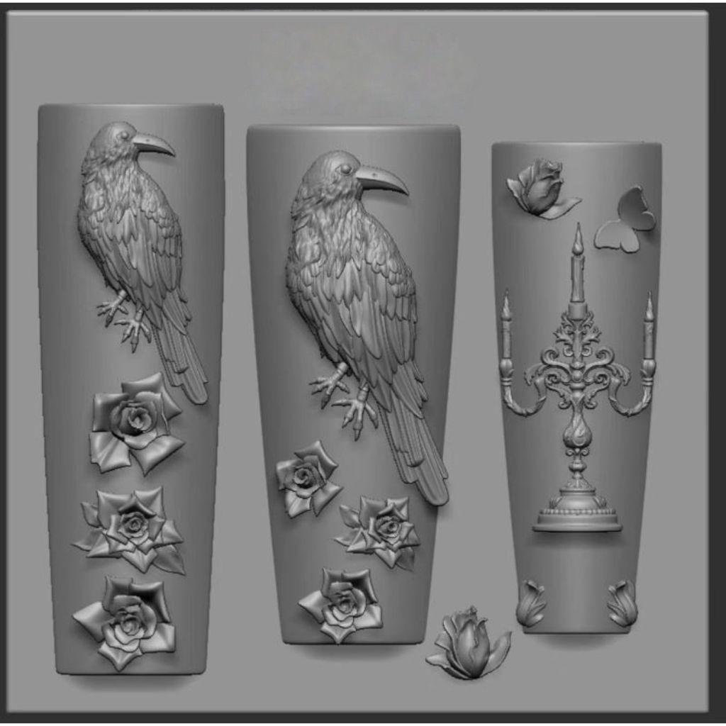 Dark Gothic Baroque Raven Rose Candlestick Nail Art Mold