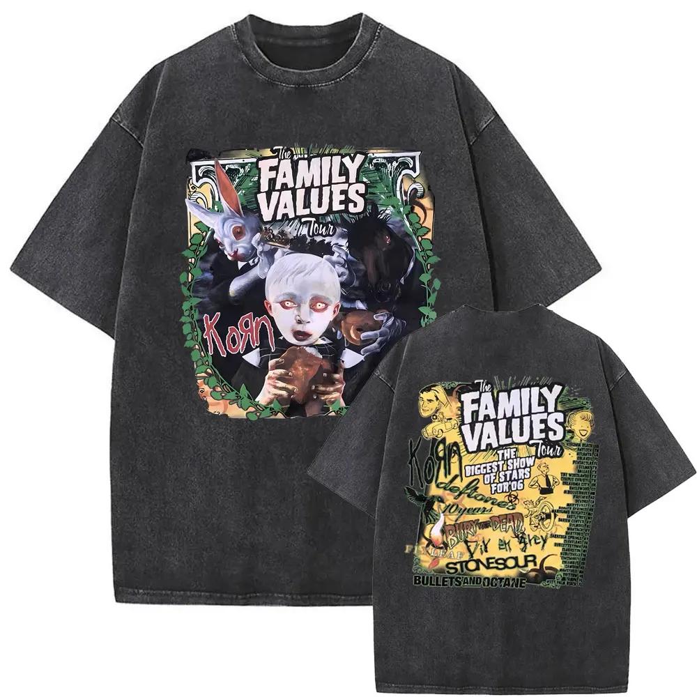 Washed Vintage Rock Band Korn Freak on A Leash Double Sided Print T Shirt Men Gothic Casual Oversized Tees Unisex Summer Tshirt