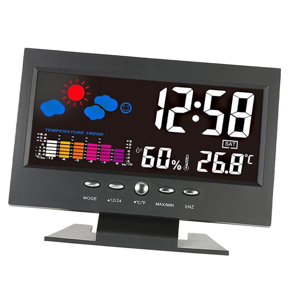 C/F Multifunctional Indoor Colorful LCD Digital Temperature Humidity Meter Clock Thermometer Hygrometer Calendar Temperature Trend Alarm Comfort