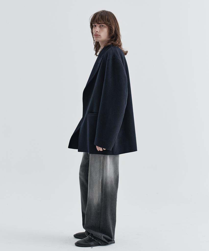 Ezio One Button Cashmere Blend Handmade Jacket_Navy