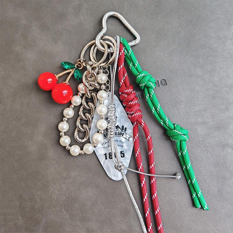 Exquisite Multi-Element Bag Pendant High-Grade Hand-Woven Rope Beaded Rope Keychain Versatile Bag Decoration Accessories Gifts