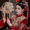 Golden Handmade Chinese Wedding Fan – Bridal Xiuhe Dress Accessory Round Fan 9139