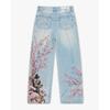 Damen Jeans mit hohem Bund und weitem Bein Lockerer Schnitt Sakura Knight Stickerei Helles Denim Hosen Amerikanischer Vintage Streetwear Lässige Lange Hosen