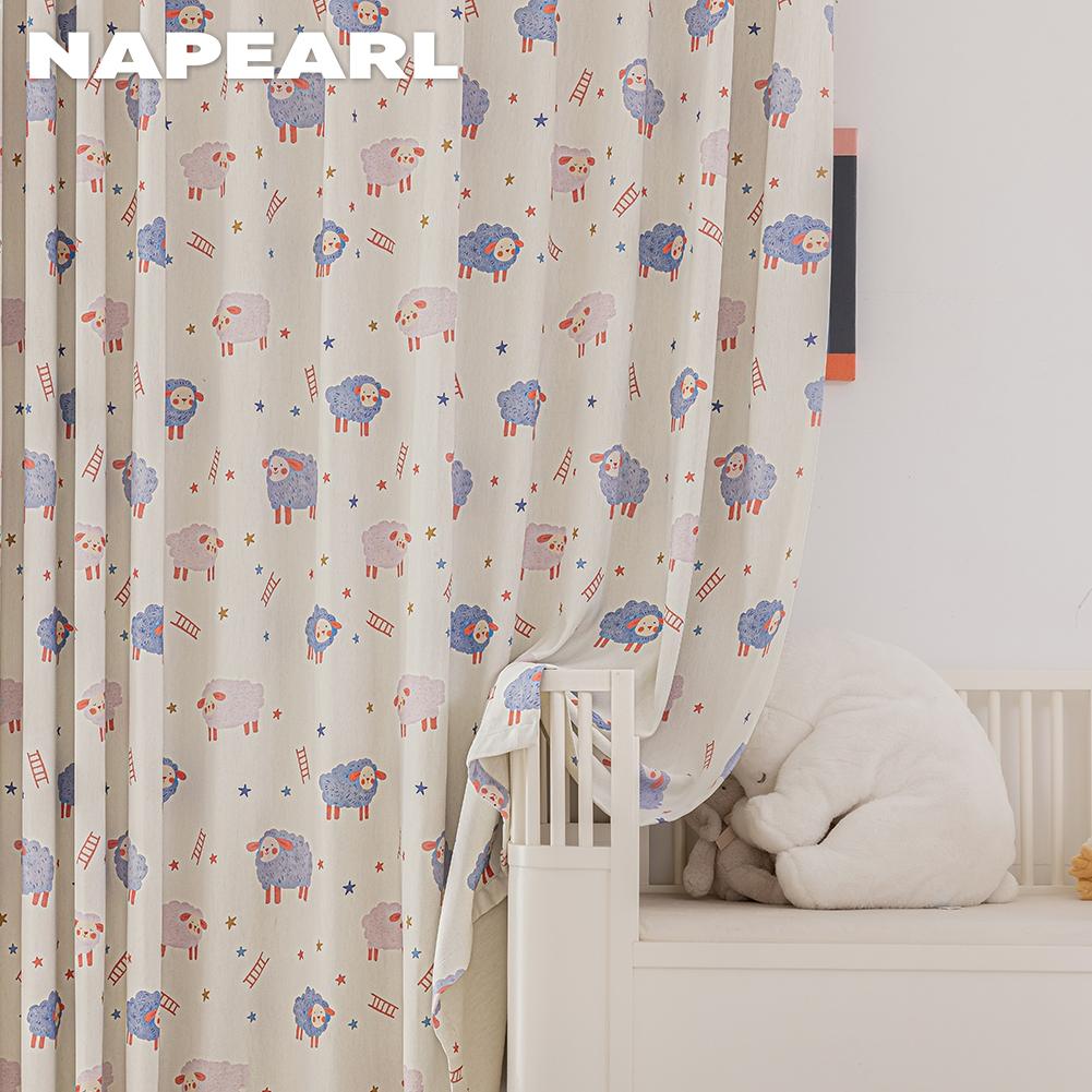 1PC NAPEARL 90% Blackout Curtains Cute Lamb Print Children's Curtains Thick Curtains for Bedroom Living Room Window for Home Decor