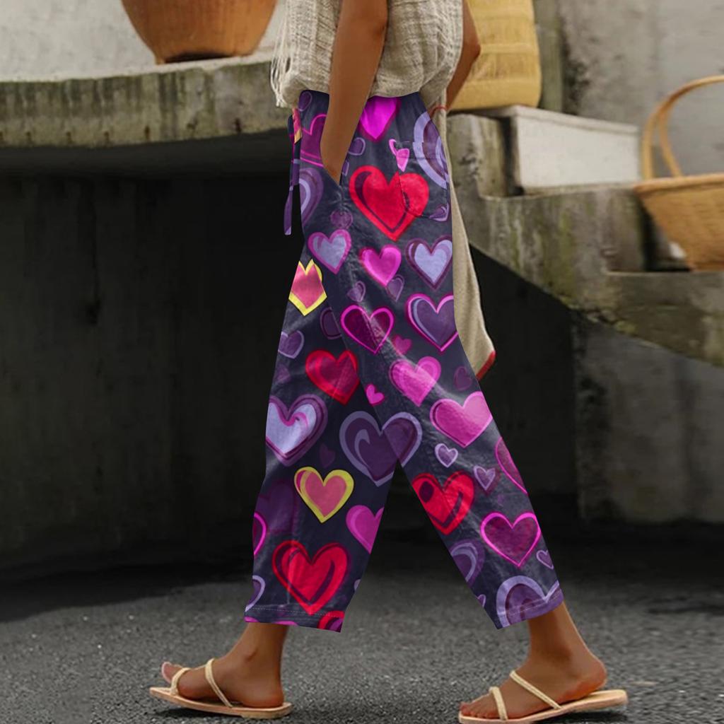 Damen Freizeithose Modische Print Kordelzug Taschen Elastische Taille Hose