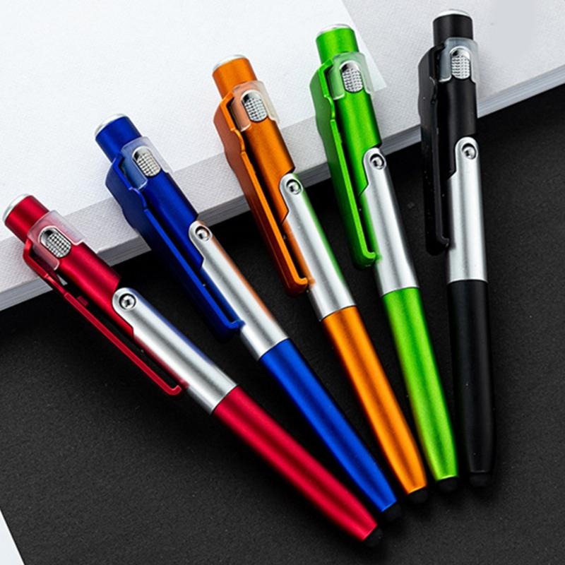 5 Stück Mehrzweck-Kugelschreiber mit Stylus, LED-Licht, faltbarem Handyhalter, Geschäftsgeschenk-Stift für Büropersonal