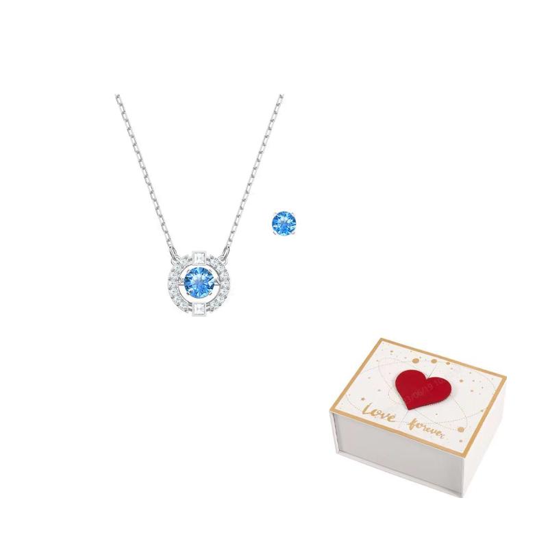 Swarovski Una Hoop Earrings Necklace Set Womens Blue/Plated White F-white gift box