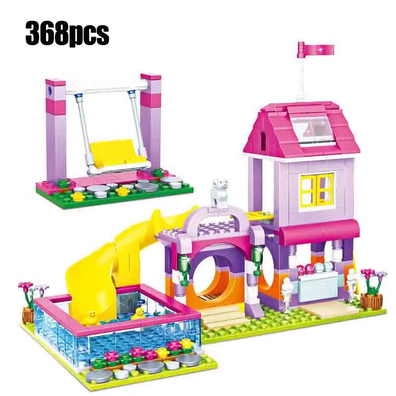 1018 Pcs City 1 Change 3 Summer Double-storey Villa House Slide Building Blocks Friends DIY Garden Flower Figures Bricks Toys