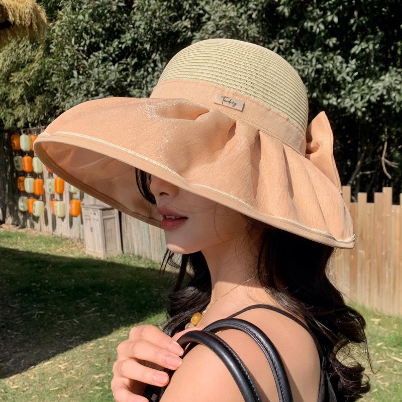 New Sun Hat Women's Summer Big Brim Sun Hat Bow Fisherman Hat Sun Protection Breathable Fashion Straw Hat Outdoor