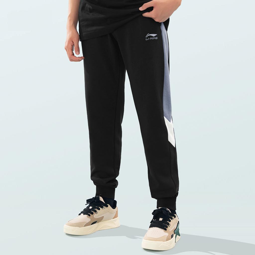 Li-Ning Color Block Cuffed Loose Fit Casual Elastic Knit Sports Pants Men Pants Black Blue AKLTB49-1
