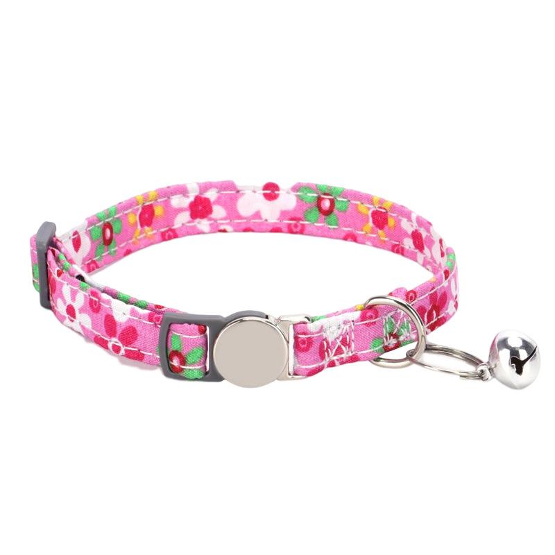 Cat Collar Quick Release Kitten Cats Collars Cute Print Nylon Pet Necklace With Bell Adjustable For Cats Puppy Pink