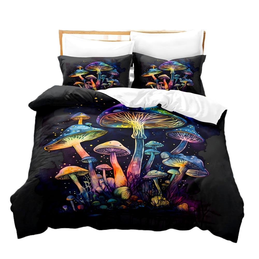 3D Digital Printing Fluorescent Mushroom Series Three-Piece Bedding