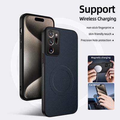 Hülle mit Kohlefasertextur, magnetisches kabelloses Laden für Samsung Galaxy M14 M33 M54 M56 Note 20 Ultra, sturzsichere Silikonhülle
