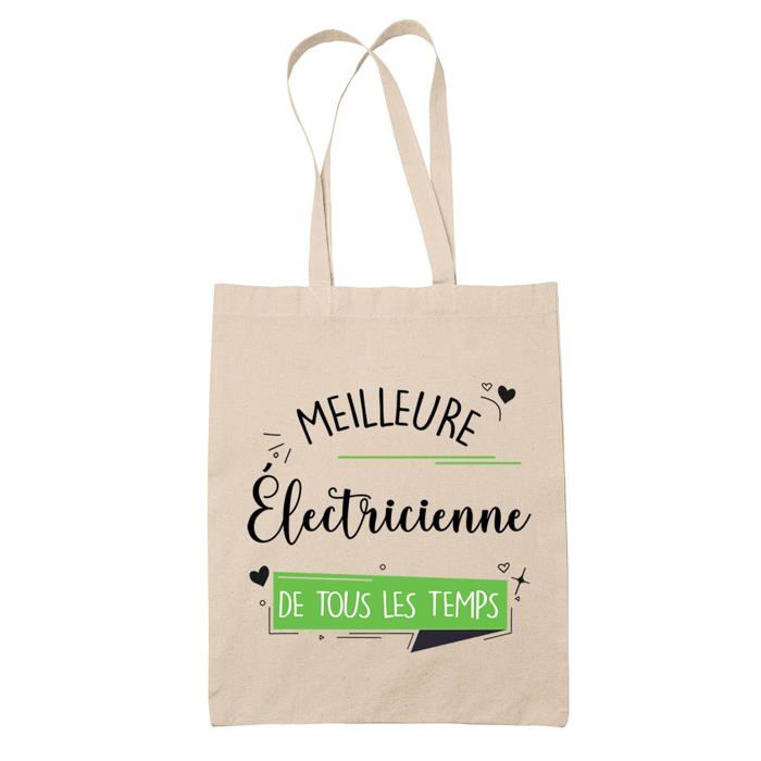 Tote bag - PLANETEE - Tote bag - Coton - Beige - Slogan 'Électricienne meilleure femme de tous les temps'