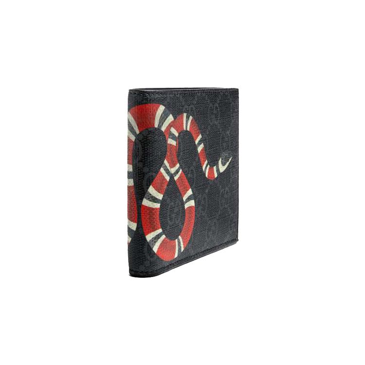 Gucci Coral Snake Print Logo Short Fold Canvas And Leather Wallet Men Wallet Gray Black 451268-K551N-1058