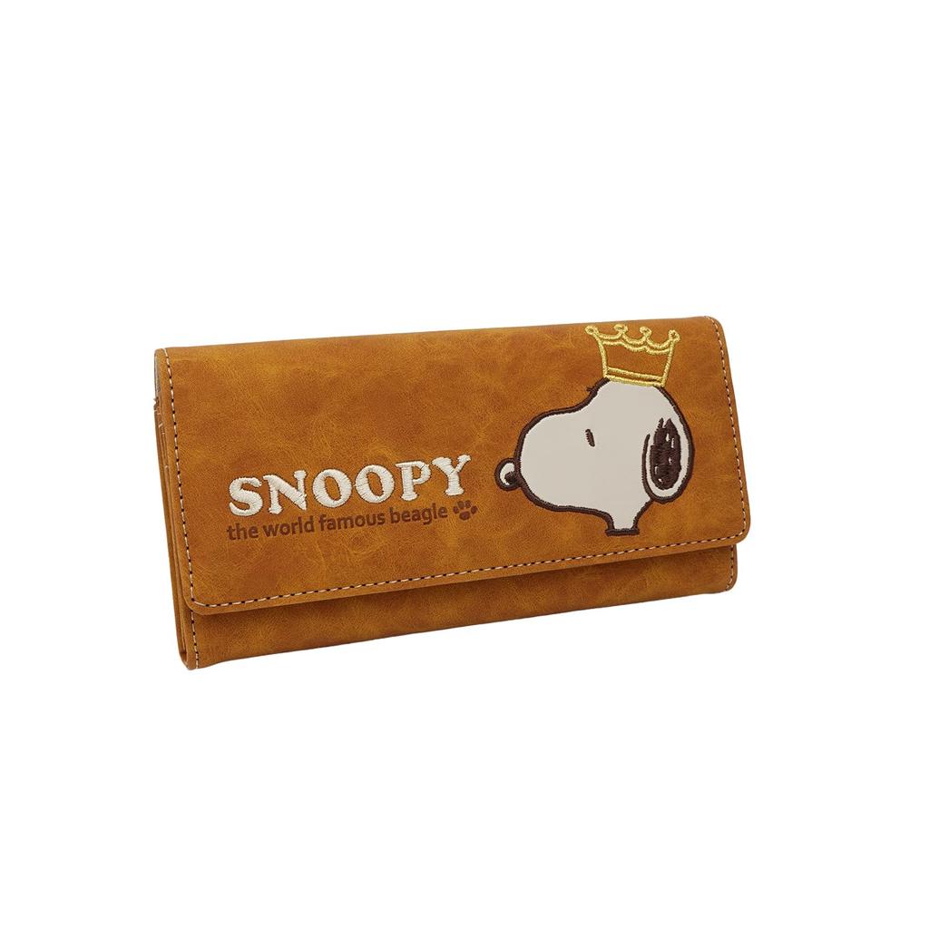 Snoopy Women's Long Wallet, Popular Character Snoopy Embroidered Crown (Yellow)