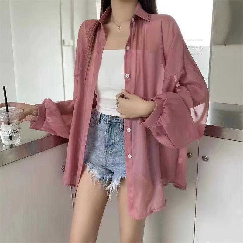 Women's 2024 Pearl Yarn Sun Protection Chic Sheer Long Sleeve Shirt