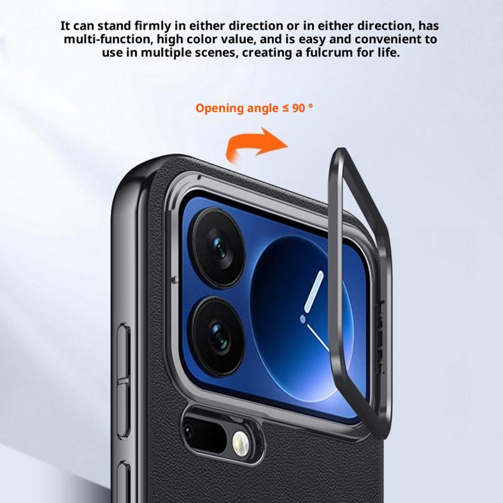 For Xiaomi 17 Pro Case Metal Lens Frame Kickstand Leather + Silicone Phone Cover