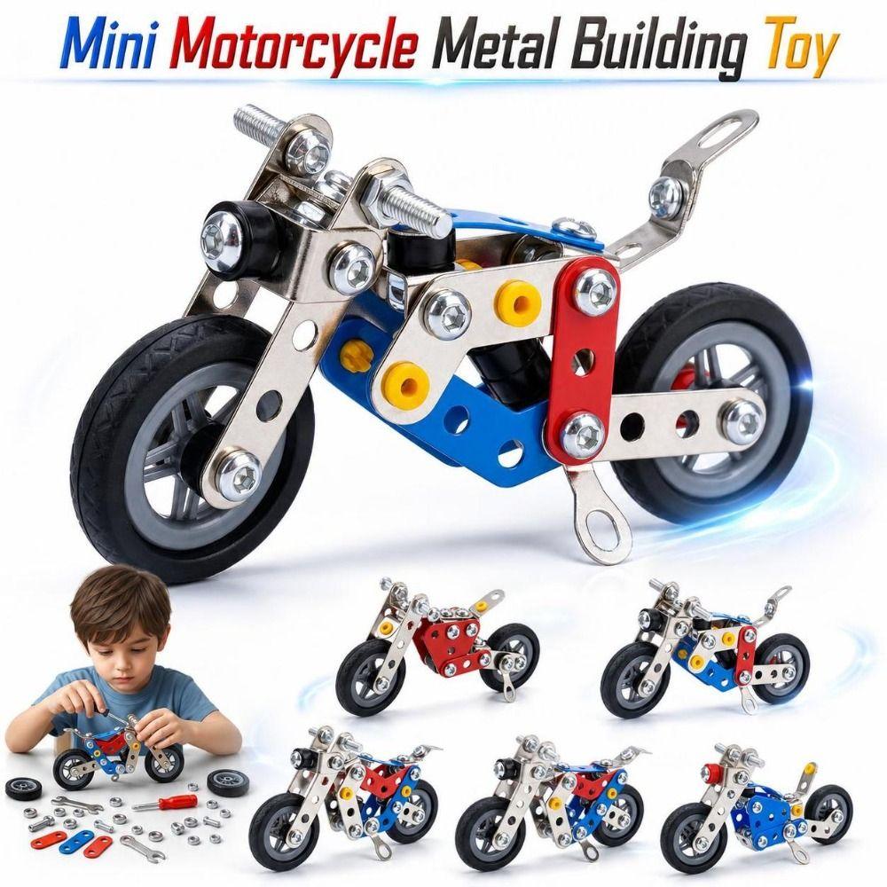 Motorcycle‑Shaped Metal Building Toy Mini‑Sized Assembly Puzzle Toy Motorcycle Model Kit Kids