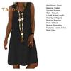 Lady Summer Dress Sleeveless V Neck A-line Solid Color Knee Length Midi Dress Pullover Vest Type Vacation Beach Dress