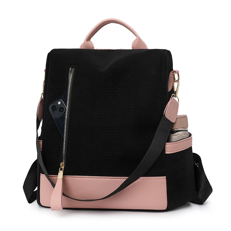 Women's Large Capacity Backpack Color Block Commuter Travel Anti-Theft Backpack Multi-Function Shoulder Bag