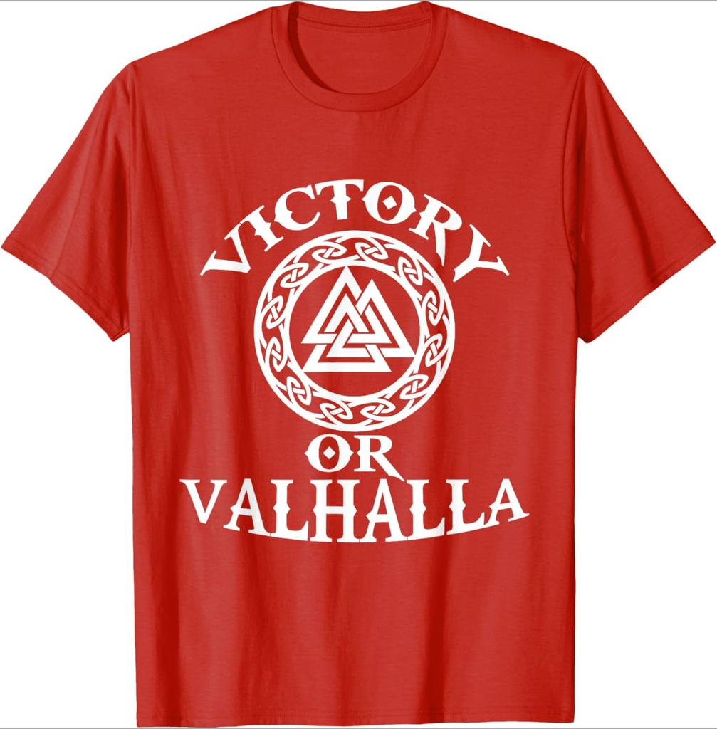 Victory Or Valhalla Nordic warriors pattern design 100 cotton summer Oneck short sleeve casual printed mens Tshirt