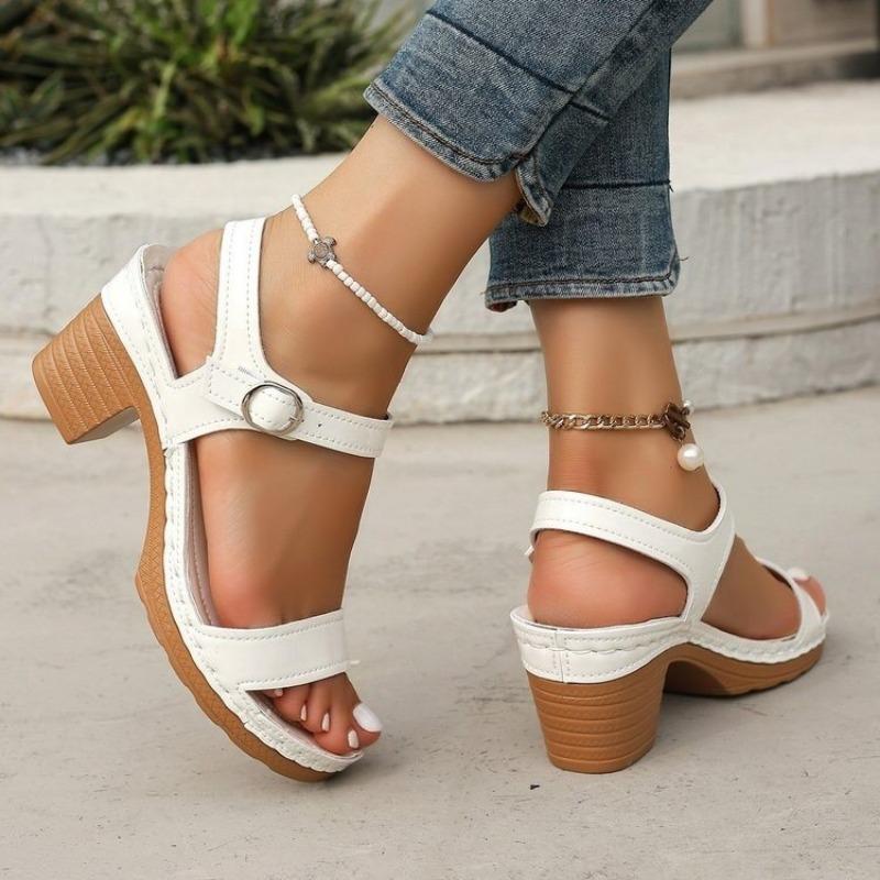 Fashion Braided Chunky Heeled Sandals for Women 2025 Summer Ankle Strap Platform Sandles Woman Casual Weaving Gladiator Sandalias Mujer