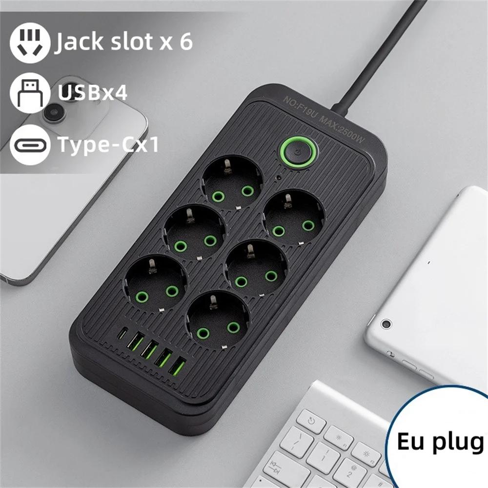 2m elektrický prodlužovací kabel s konektorem EU, zásuvky 4 USB 1 typ C, rychlé nabíjení, síťový filtr, adaptér, prodlužovací kabel s vícenásobnou zásuvkou