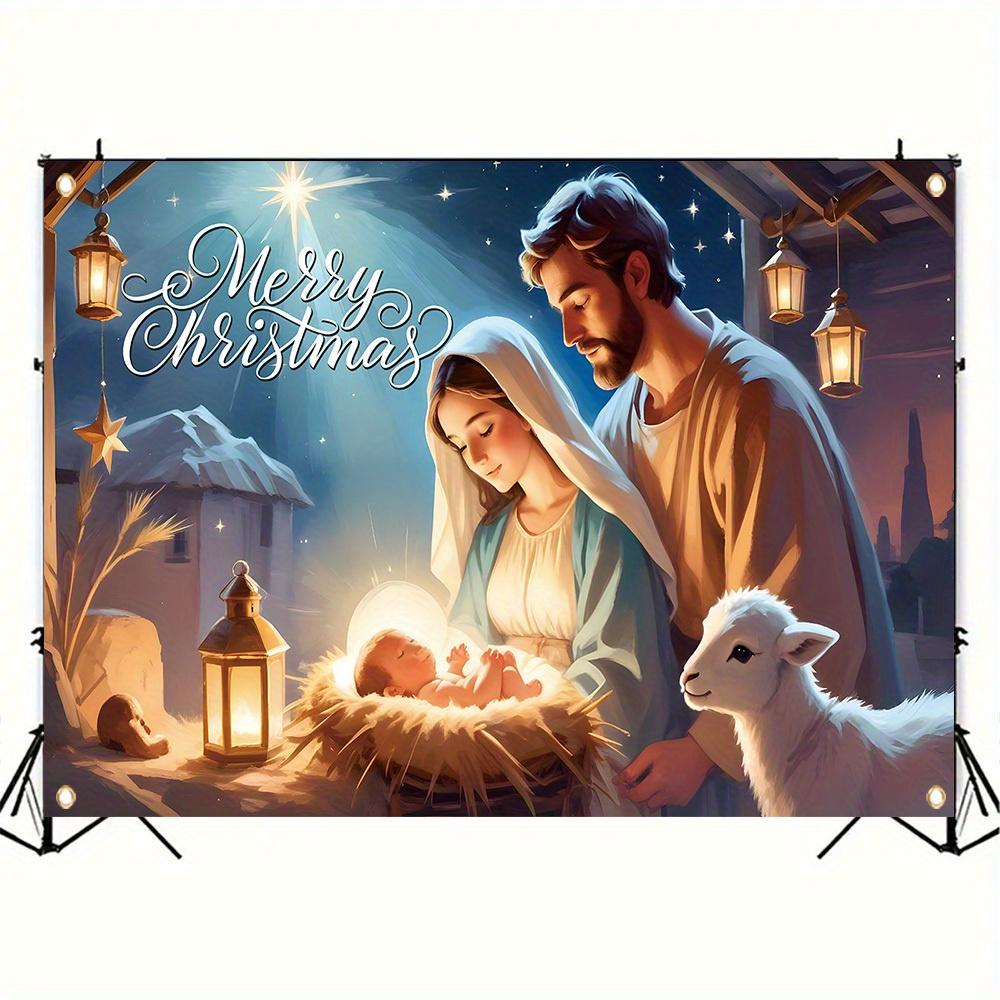 One 2D Flat Polyester Banner of "Merry Christmas" with a Scene of the Nativity of Jesus Suitable for Christmas Party Decoration