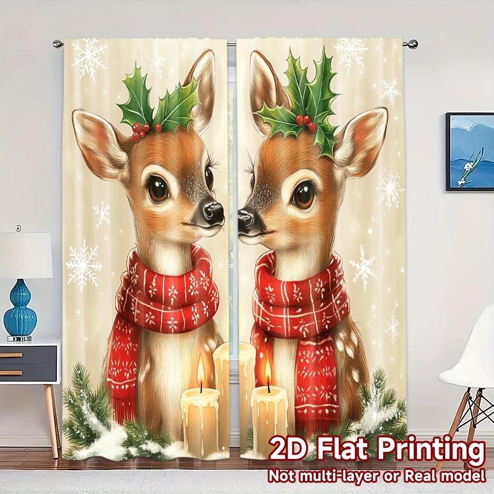 

2pcs,Curtains Cute Deer Christmas Snowflakes Holiday Popular Curtains Polyester Easy Install Curtains Decorations Inside Perfect 52.50×116.00 CM 2pcs