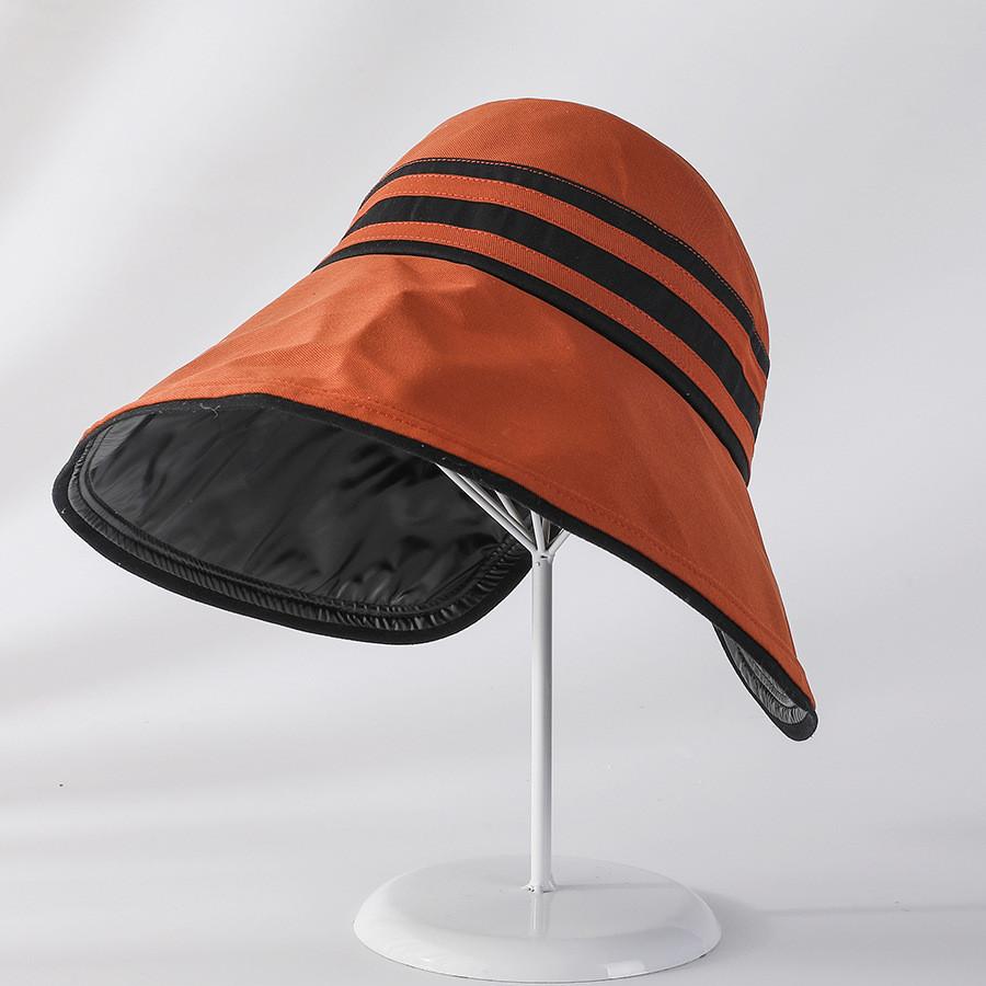 

Elegant Upf50+ Black Stripe Wide Brim Sun Hat For Women Foldable Sun Protection Cap червоний