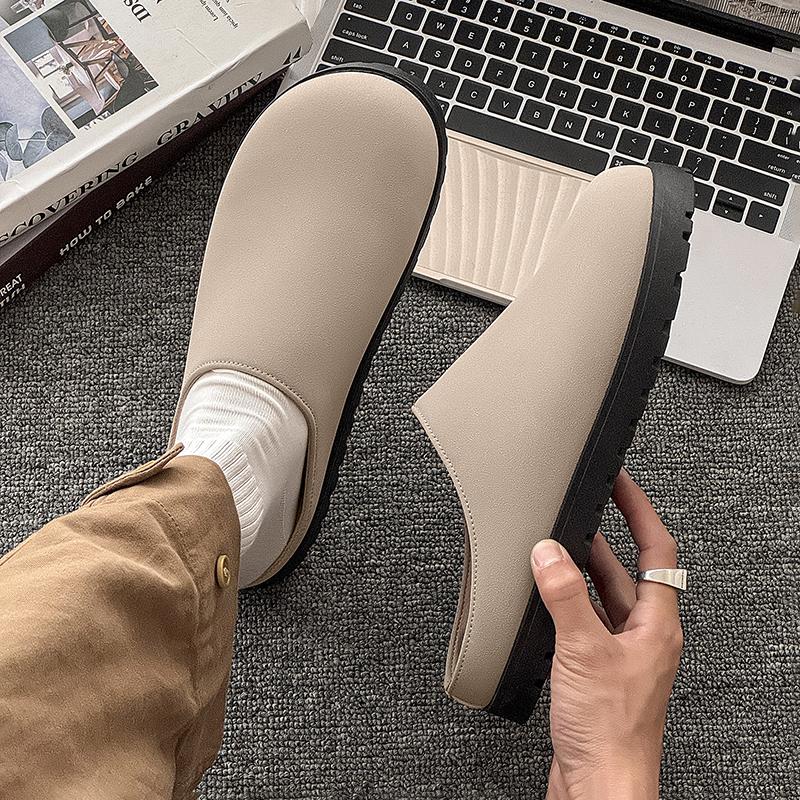 Slip On Flats Mules Men Half Shoes For Man Platform Leather Mens Semi-Drag Casual Shoes Backless Loafers Slippers Male Slides