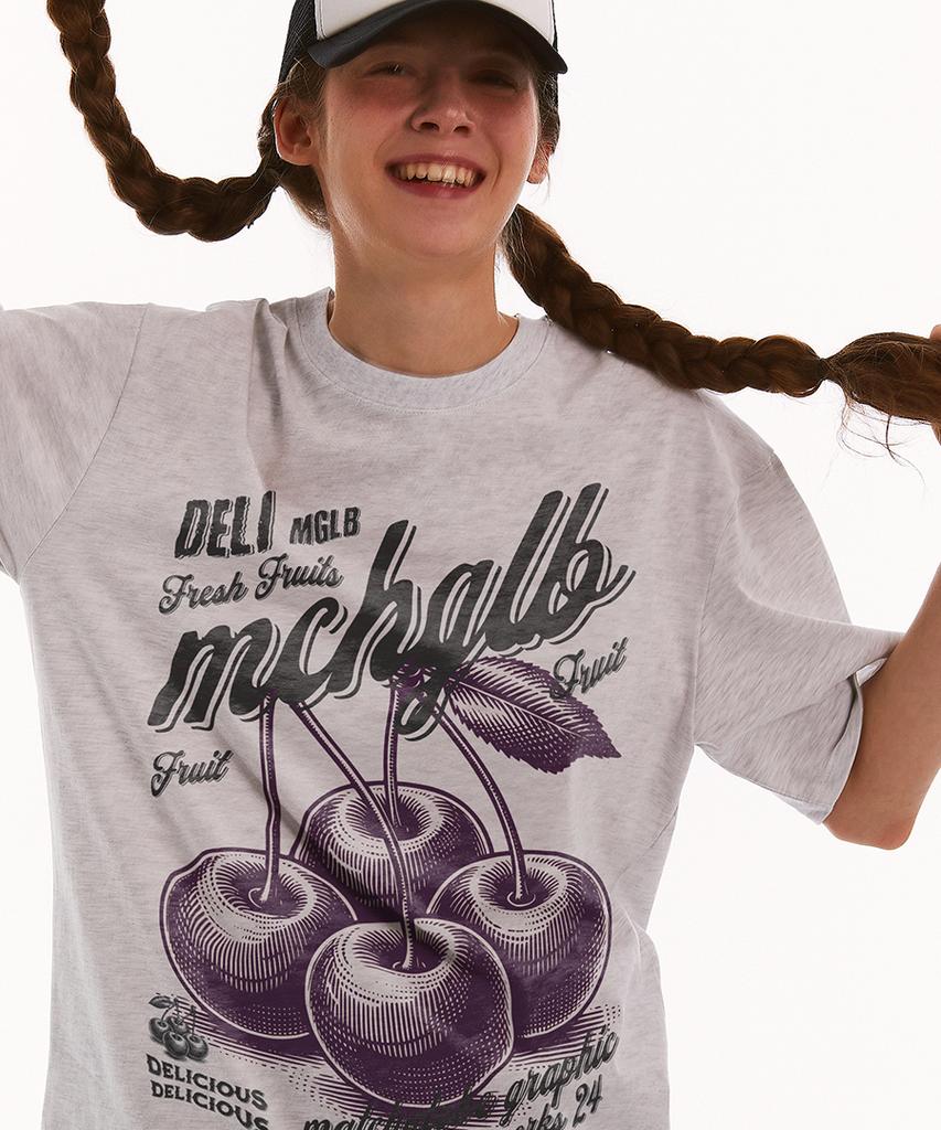 MATCHGLOBE Four Cherry Oversized Tee (Light Melange)