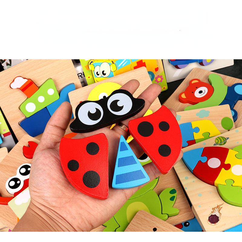 Baby høykvalitets 3D trepuslespill Pedagogisk tegneseriedyr Tidlig læring Intelligens Puslespill Leker for barn