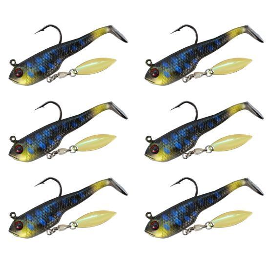 6Pcs Soft Fishing Lures Artificial Baits with Sharp Hook Realistic Looking Bright Color T-Tail Fake Baits Swimbait Fishing Tackle
