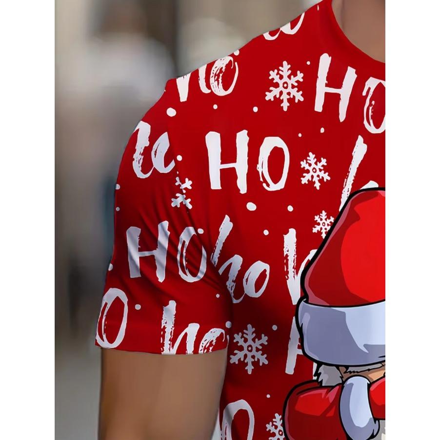 Funny Men's T-Shirts Santa Claus Christmas Oversized Short Sleeve with Snowflakes Print Red Casual O-Neck Outfit Men Clothing