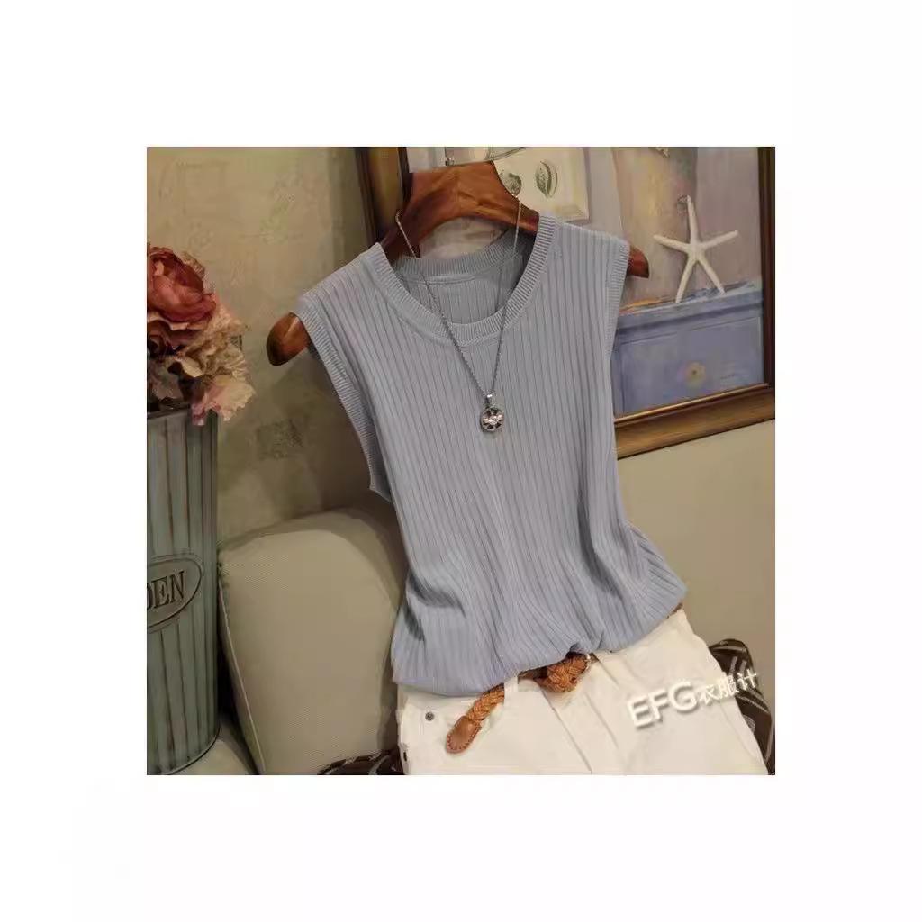 Large size sling vest women's summer inner cover with base white short knitted thin versatile sleeveless top trendy