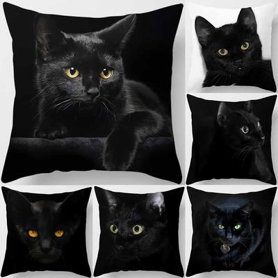 45 x 45 cm Polyester-Kissenbezug mit schwarzem Katzenmuster, quadratisch, für Zuhause, Auto, Sofa, Kissenbezug