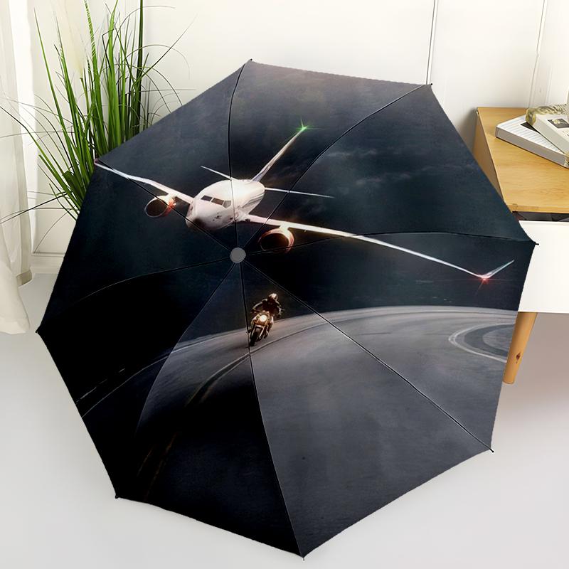 

1pc Airplane Theme pattern Umbrella Portable Folding Umbrella Iron Frame Hole Bone Structure Outdoor Home Umbrella разноцветный